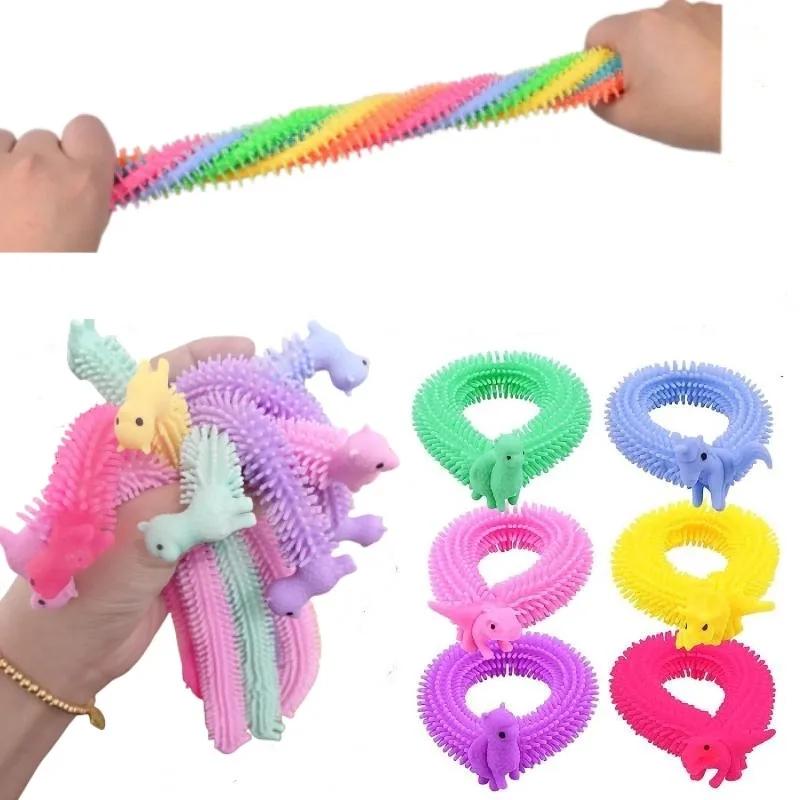 6Pcs Novelty Funny Colorful Alpaca Lala Le Bracelet Stress Relief Sensory Toys Decompression Noodle Stretch Rope Toy Autism Gift