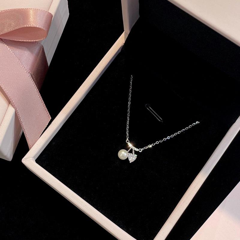 Elegant Cherry Pearl Heart Necklace for Women 2024 - Light Luxury Clavicle Chain