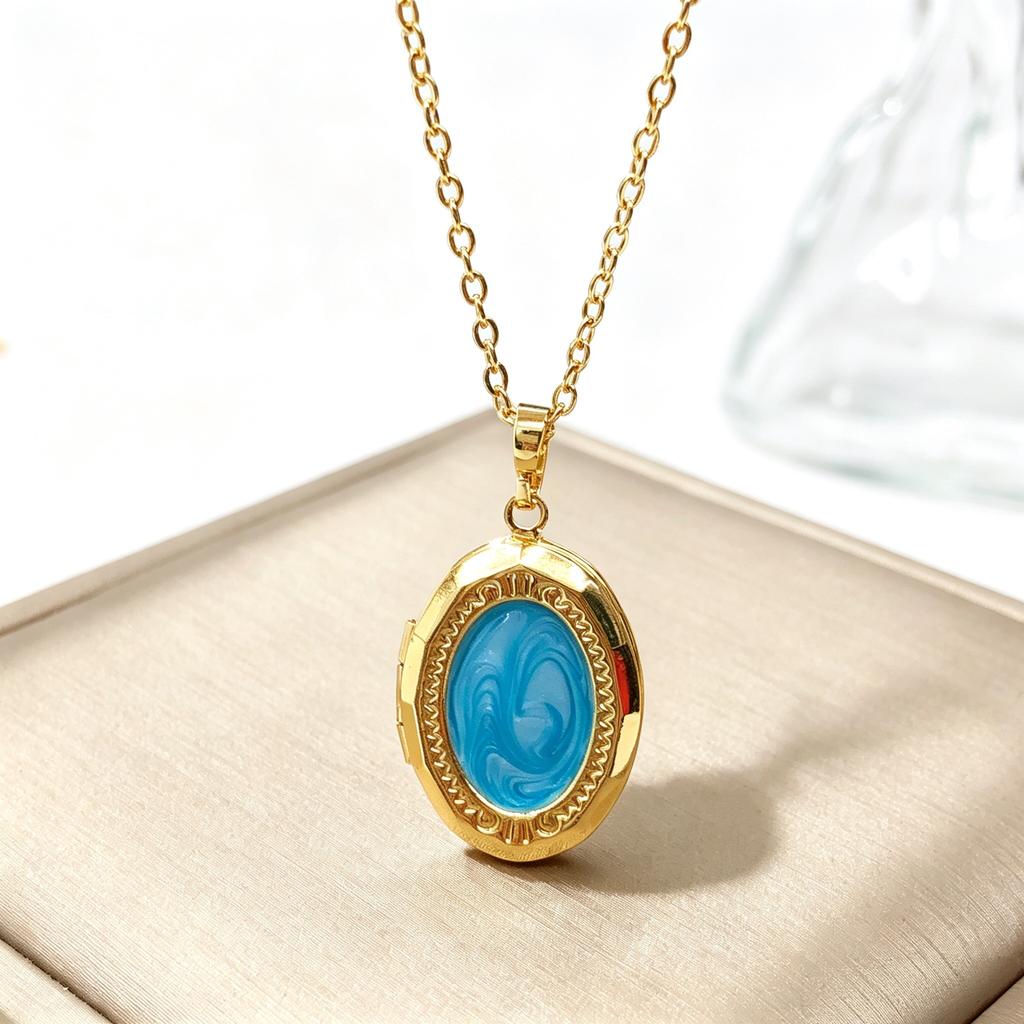 New Trendy Openable Oval Enamel Art Photo Box Pendant Necklace Minimalist for Female Male Daily Party Jewelry Accessories