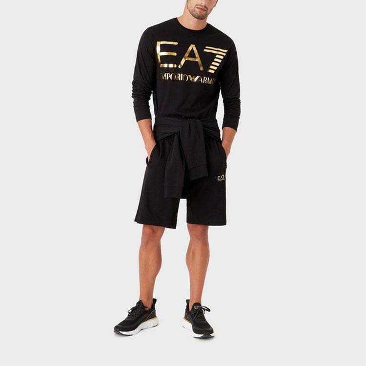 Emporio Armani EA7 FW22 Large Logo Letter Emblem Crew Neck Long Sleeve T-Shirt Men Tops Black 6LPT25PJ7CZ-0208