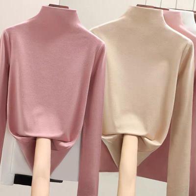 Dubbelzijdig Duits fluwelen dames slim halfhoge kraag lange mouwen warm T-shirt voor herfst/winter