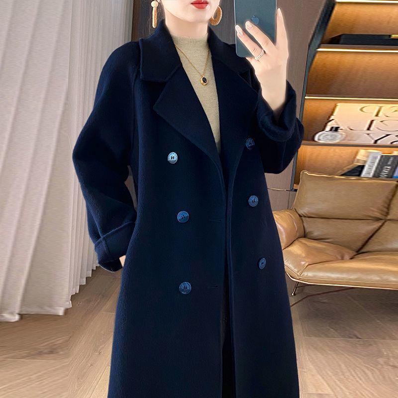 Wool Double-Breasted Mid-Length Coat for Middle-Aged and Elderly Women - Autumn/Winter