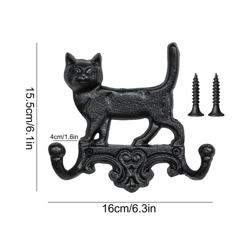 Cat Hooks Rustic Cute Iron Hanger Double Wall Hooks For Hat Key Bag Purse Clothes Farmhouse Entryway Bathroom Kitchen