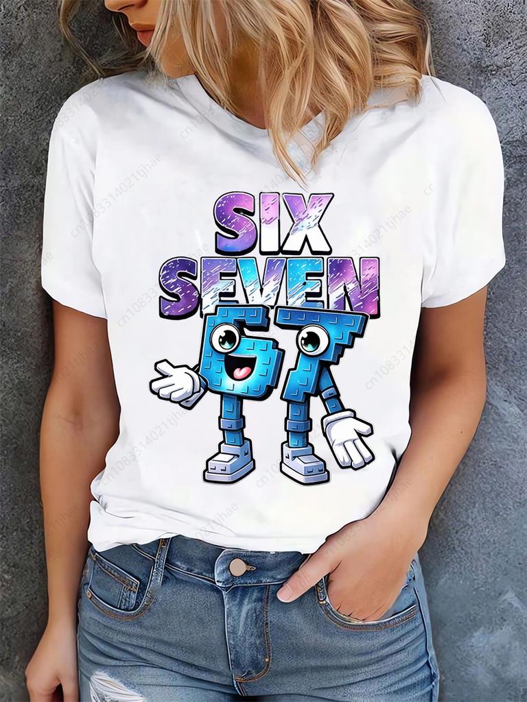 Funny Brainrot Women T Shirts for Laddy Six Seven Brain Rot TShirt Party Tshirt for Girls for Woman Tops Aesthetic Clothes