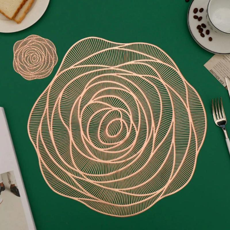 Hollow Rose PVC Non-slip Table Mat Cup Mat Restaurant Hotel Decoration Plate Mat