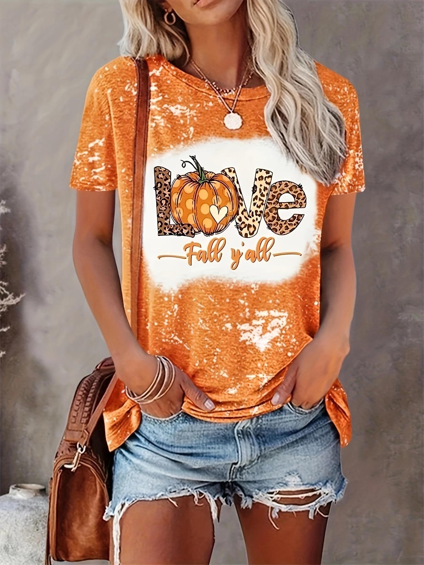 

Футболки с принтом тыквы и кота Женская футболка Оранжевый женский топ Модный круглый вырез Плюс Размер Женский короткий рукав XXXL