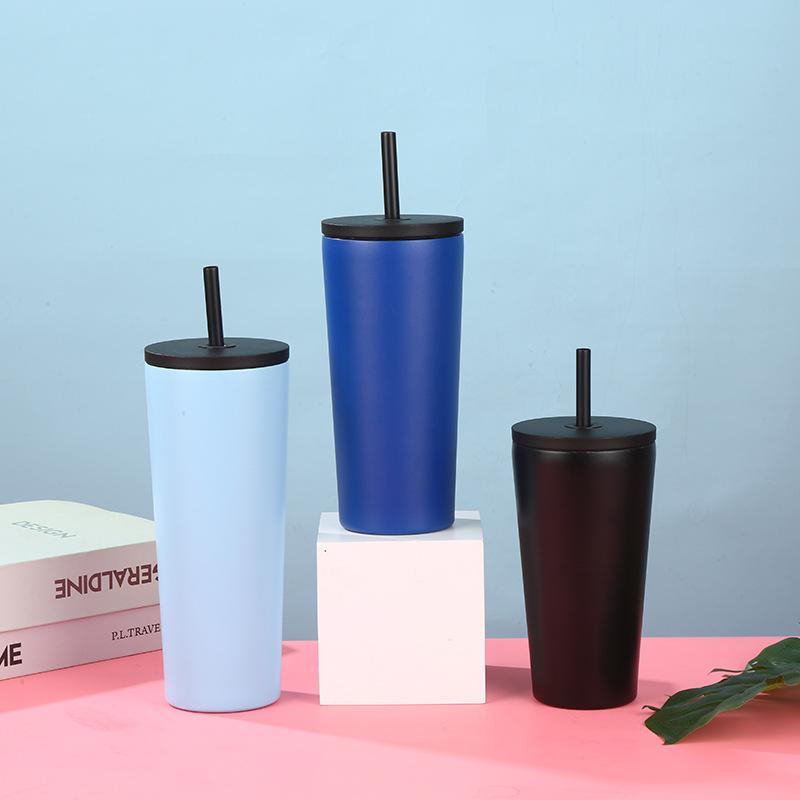 480/600ml Stainless Steel Vacuum Insulated Cup for Outdoor Camping Hiking Mountaineering Straw Drinking Sports Water Cup