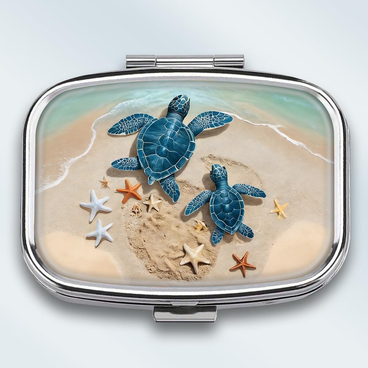 

Portable Pill Box with 2 Compartments, Mini Metal Medicine Organizer Case, Cute Printed Pill Container for Vitamins, Pills, Jewelry, Travel, Daily Use