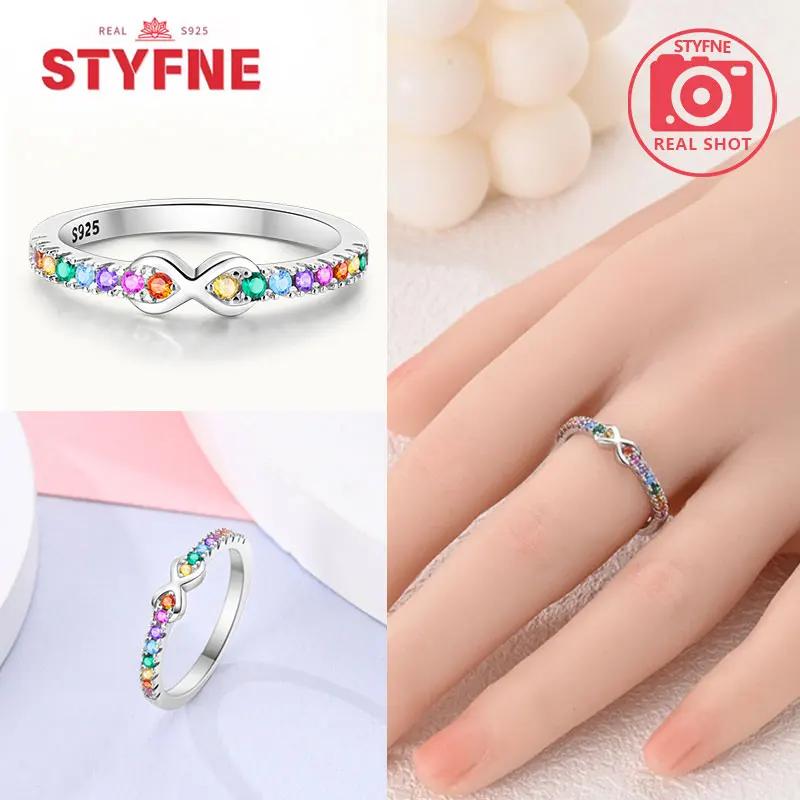 Unendliche Liebe Schmuck Schwarz & Rosa Herz Glänzende Zirkon Ringe Mode Neu 925 Silber Damenringe für Valentinstagsgeschenk