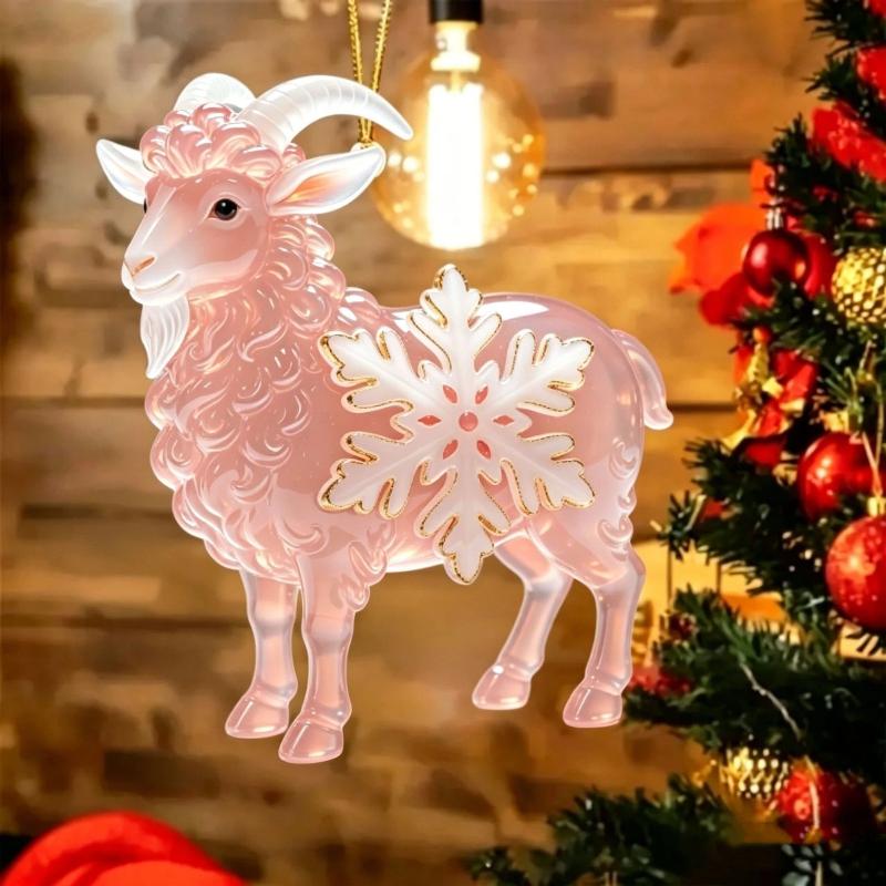 1Pcs Auspicious Red Gold Design 2D Acrylic Chinese Zodiac Goat Hanging Ornament For Spring Festival New Year Home Decoration