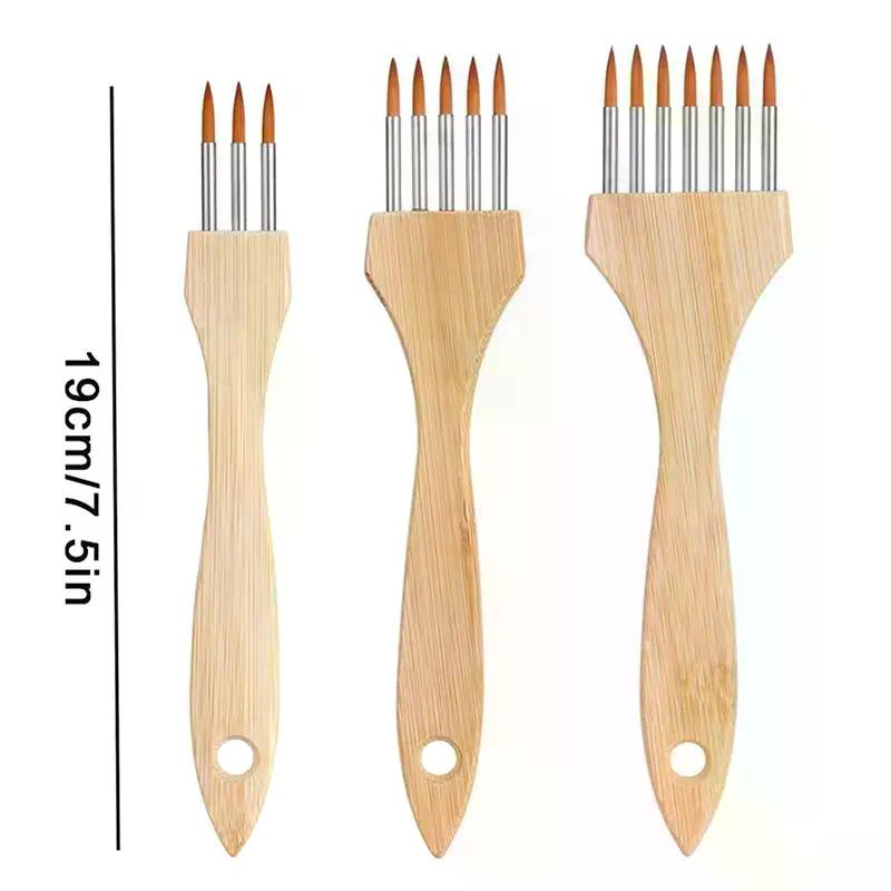 Round/Flat Multi-Tooth Comb Brush Nylon Wool Bamboo Handle Watercolor Brush Painting Supplies Art Stationery Acrylic Paint Brush