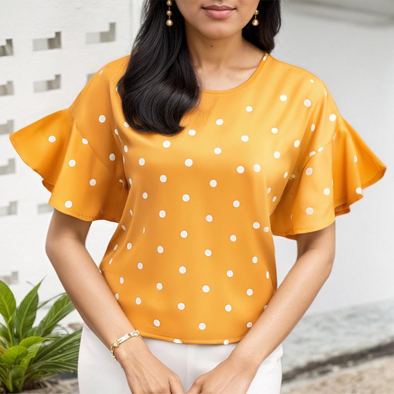 

ZANZEA Женская повседневная блузка с оборками, коротким рукавом, летняя, с принтом в горошек 5XL