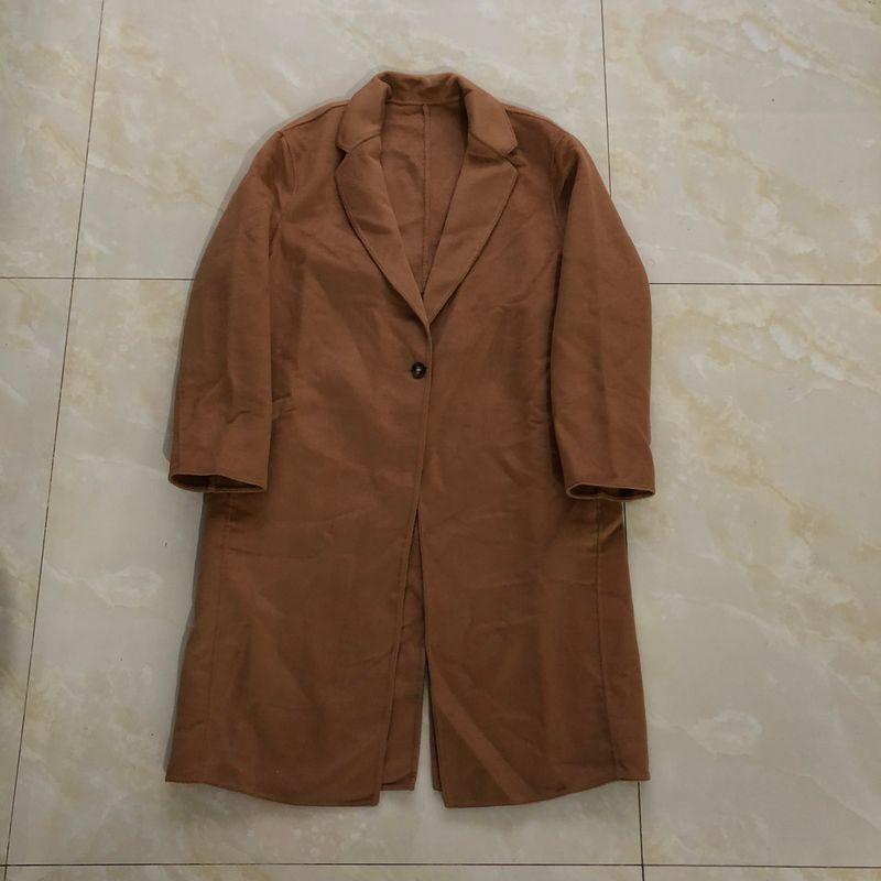 

Spring and Autumn One Button Mid Length Long Length Casual Reversible Woolen Coat Camel Yellow A- 7-12-1 XL