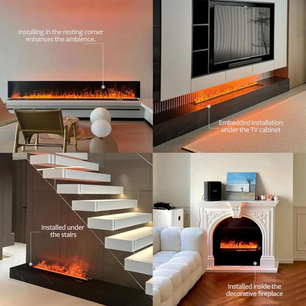 Aflyever 3D Wasserdampf Elektrischer Kamin Eingebaut Realistisches Flammen-Dampf mit Fernbedienung APP