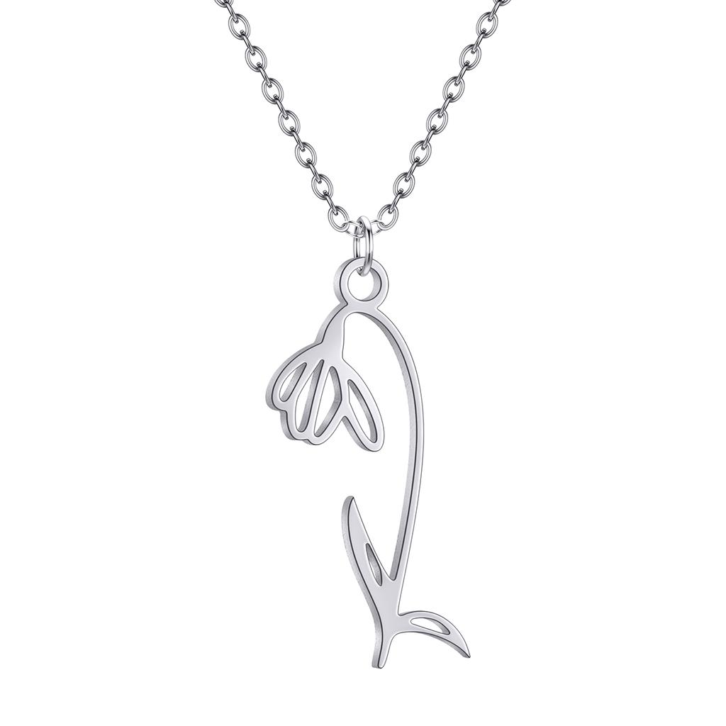 Kinitial 12 Birth Month Flower Pendant Necklaces For Women Snowdrop Choker Stainless Steel Jewelry Wedding Birthday Gift