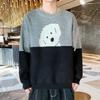 Men's Color-blocking Cartoon Dog Pattern Crew Neck Sweatshirt Loose Casual Pullover
