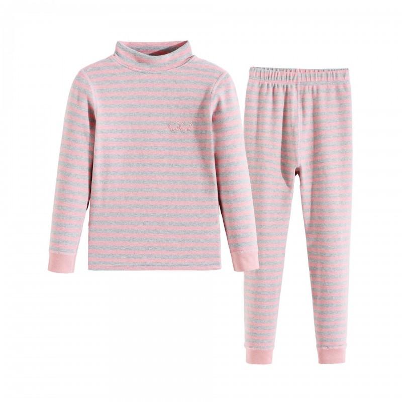 Kids Thermal Underwear Set Fleece Lined Mid-Collar Cotton Sleepwear Boys Girls Winter
