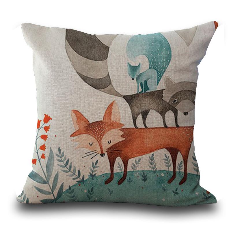 Cartoon Hand-Painted Fox Peach Leather Velvet Printed Pillow Cute Little Fox Sofa Cushion Cover Home Pillow Cover