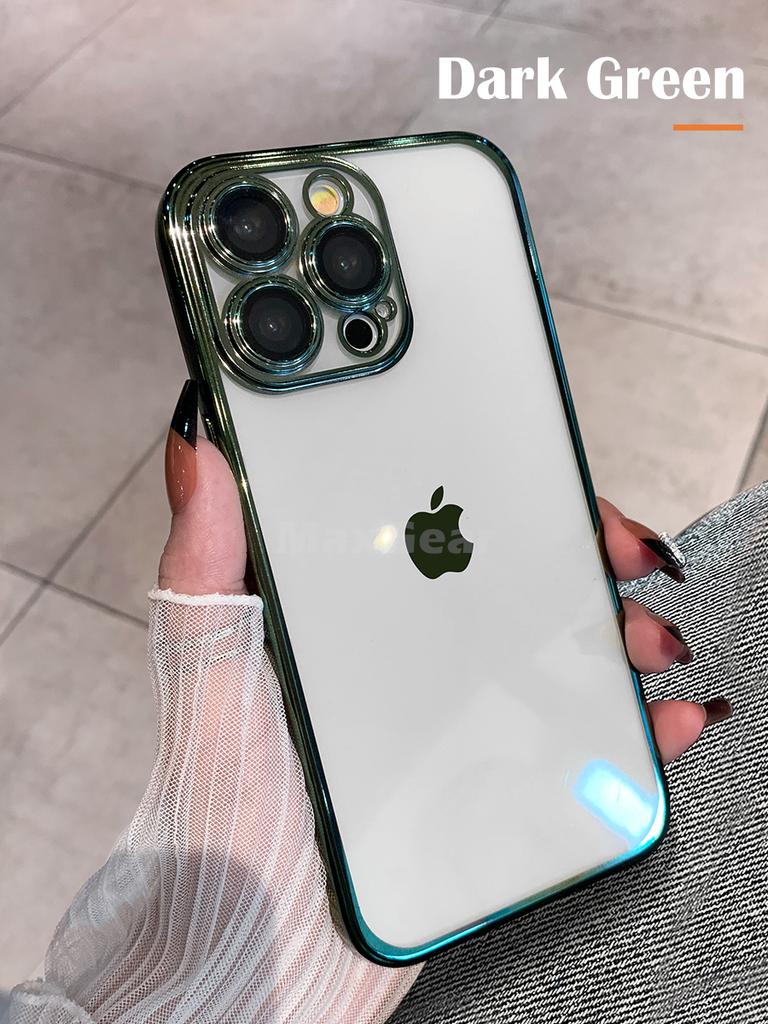 Luxury Plating Bumper Silicon Clear Case For iPhone 16 15 14 13 11 12 Pro Max Mini XR X XS Plus Purple Soft Shockproof Cover