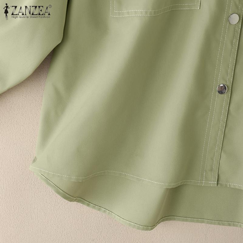 ZANZEA Damska luźna bluzka z długim rękawem i kołnierzykiem