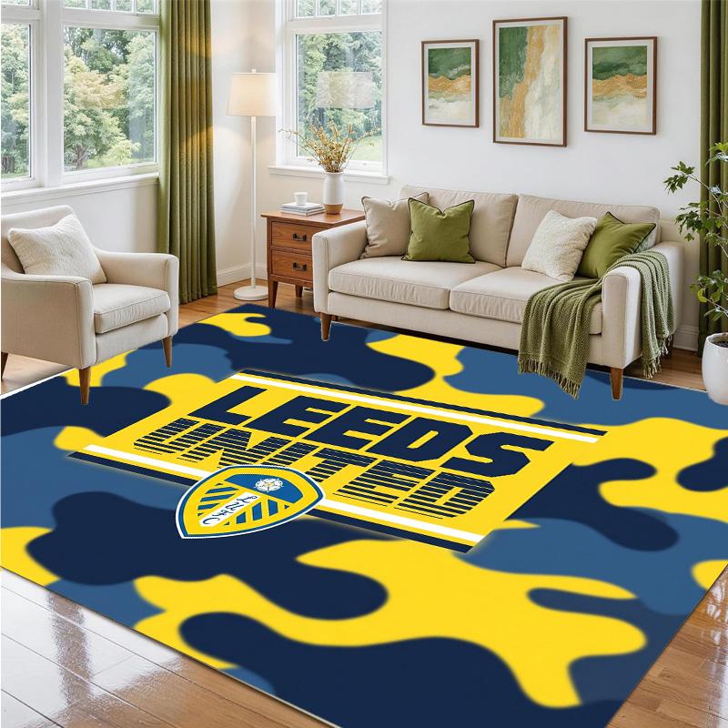Leeds United Football Design Crystal Velvet Rug Soft Decorative Mat for Bedroom Entrance