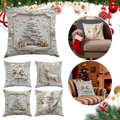 Christmas Day Pillowcase Polyester Pillow Core Protection Throw Pillow Cover Removable Pillow Case Protector Holiday Supplies