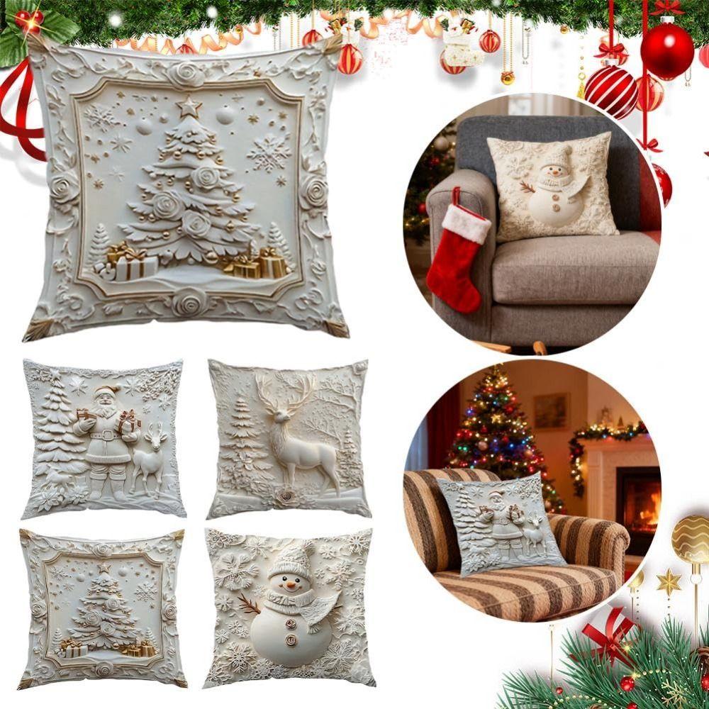 Christmas Day Pillowcase Pillow core protection Polyester Cushion Slipcover Removable Pillow Case Protector Holiday Supplies