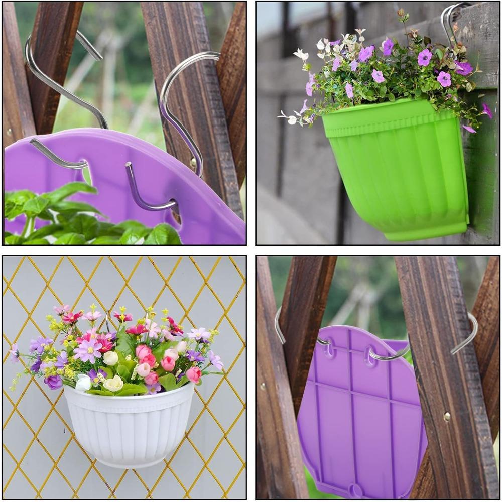 6pcs Wall Planter Hanging Flower Pot Window Hang Indoor Outdoor Plant Basket for Fence Railing Resin Pots with S Hooks and Drainage Meshes