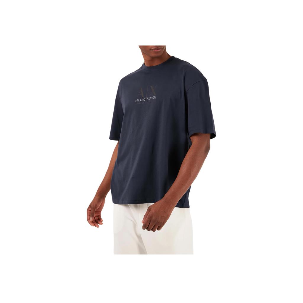 Armani Exchange SS24 Letter Logo Pattern Printed Round Neck Short Sleeve T-Shirt Men Tops Navy-Blue 3DZTAB-ZJ3VZ-15CX