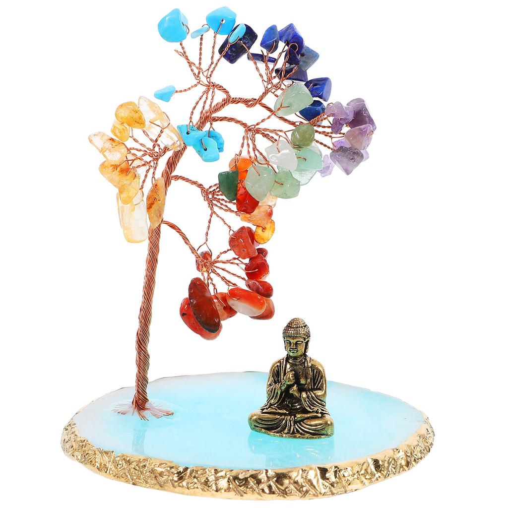 1 Set Buddha Statue Crystal Tree Exquisite Home Office Decor Living Room Crystal Tree Ornament Spiritual Sculpture Decoration