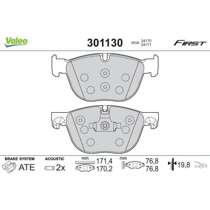 Plaquette de frein gamme first bmw x5 (e70) - valeo - 301130