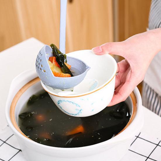 2-In-1 Long Handle Soup Ladle with Strainer Soup Spoon Essential Kitchen Tool for Cooking