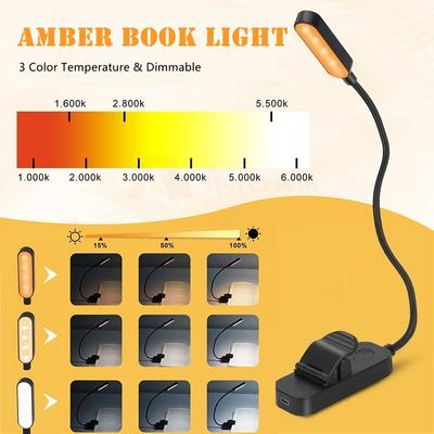 Âmbar Livro Luz Mini USB Led Recarregável Flexível Luz Noturna Clip-On Desk Lamp Luz Lâmpada de Leitura para Viagem Quarto Livro