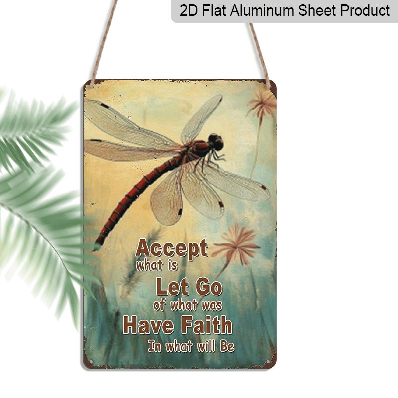 

2D Flat, 1pc Vintage Accept, Let Go, Have Faith Dragonfly Aluminium Sign - 8 x12 Rustic Spiritual & Nature Decor, Inspirational Wall Art, Perfect 20*30cm