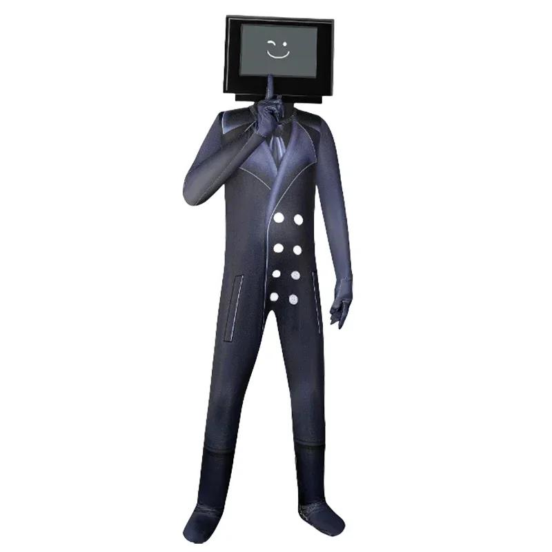 Skibidi Toiletkostuum Spel Cosplay Speaker Man TV Man Romper Jumpsuit Masker Cosplay Halloween-kostuums voor mannen Kinderen 110 gray