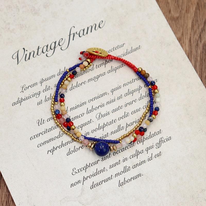 Niche design hand-woven natural stone crystal bracelet wind bohemian color bracelet bracelet bracelet rope accessories