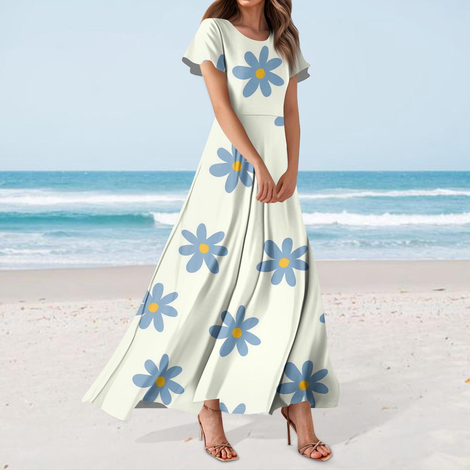 

Женское повседневное платье с гавайским принтом, круглым вырезом, короткими рукавами и высокой талией S киноварь