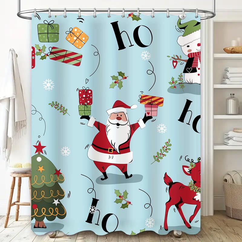 Tu Christmas Shower Curtain Santa Claus Festive Holiday Bathroom Decor Waterproof Modern Farmhouse Style Home Decor Gift Idea