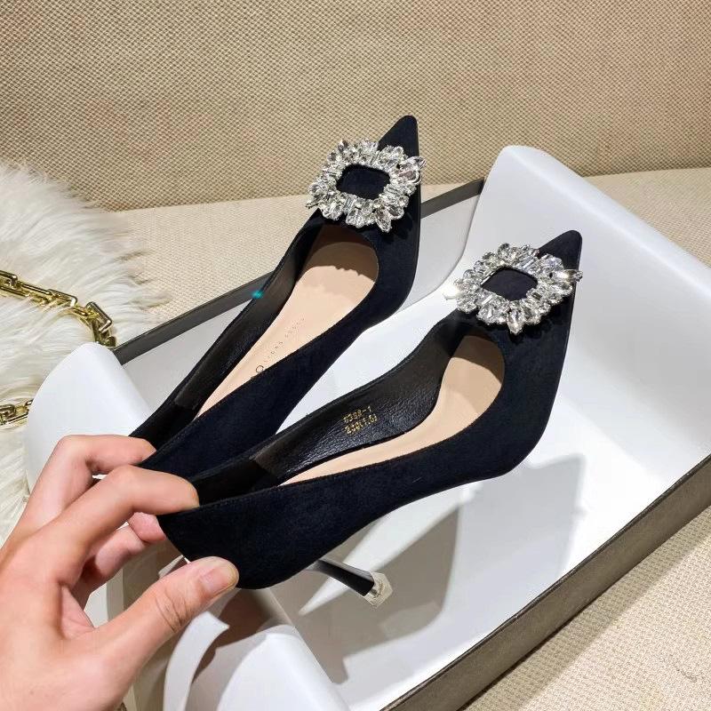 Dámské lodičky jaro a podzim 2024 tenký podpatek kamínky špičatý smysl pro design nika francouzské mělké profesionální pracovní boty