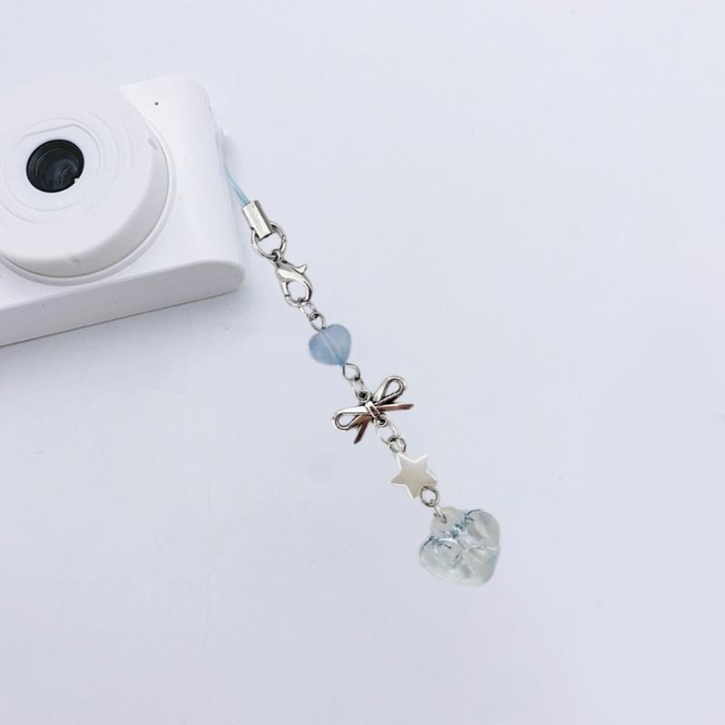 Beaded Phone Charm Resin Colorful Beads Keyring Pendant Bowknot Heart Star Keychain Fashion Accessory for Smartphones