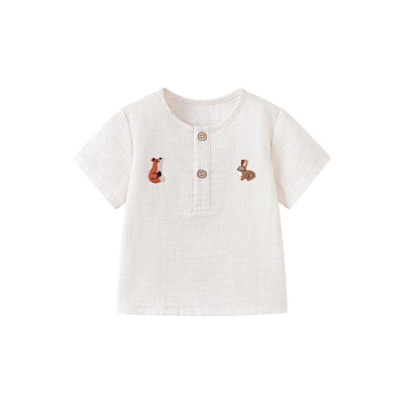 

Babylove Cotton Linen Embroidered Short Sleeve T-Shirt 100