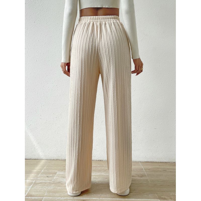 Fashion 2024 New Arrival Knot Waist Texture Knitting Wide Leg Pants Elastic High Waist Pure Color Casual Loose Straight-leg Women's Clothing