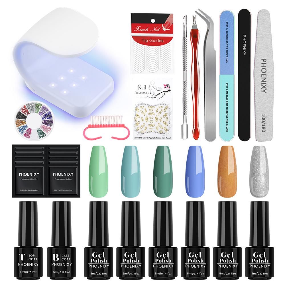 PHOENIXY UV LED Nail Lamp Nail Dryer Varnish Gel Nail Polish Set Manicure Kit Base Top Coat and Soak-off Nail Art Tool Sets Starter Kit