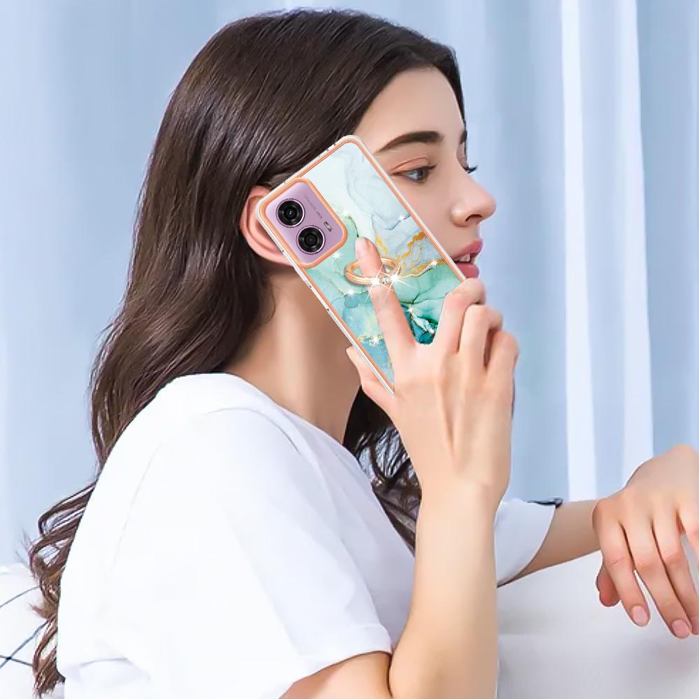 Pro Motorola Moto E14 4G/G04 4G/G04s 4G/G24 4G Pouzdro s kruhovým stojánkem Vzor mramoru Elektroplátované TPU zadní kryt