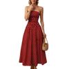Summer New Style Polka Dot Plunging Top Dress for Women, Retro Fitted A-line Long Dress
