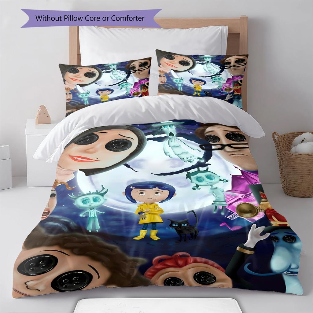 Coraline Pattern Bedding Quilt Set Quilt Cover Pillowcase Home Decoration Gift (1 * Duvet Cover + 2 * Pillowcase, Without Core)