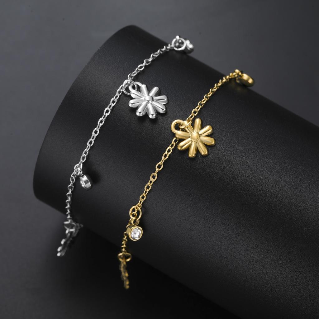 Teamer Chrysanthemum Peach Blossom Pendant Bracelets Stainless Steel Gold Color For Women Girls Flower Jewelry Gift 2026 New