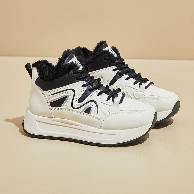 

Женские зимние ботинки на толстой платформе, нескользящие короткие ботинки до щиколотки, подкладка из искусственного меха, кроссовки для бега и ходьбы, зимние теплые теннисные кроссовки на шнуровке для женщин 40