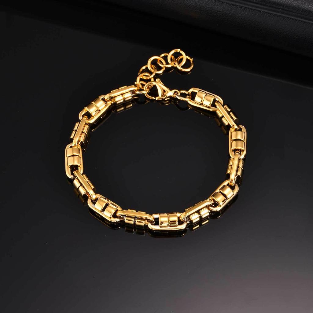 Gold Color Handmade Chain Bracelets for Men,Waterproof Stainless Steel Chain Wristband,Causal Simple Jewelry Gift