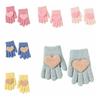 2Pairs Cute Children's Warm Gloves Heart Shaped Solid Plush Gloves  for Kids Toddler